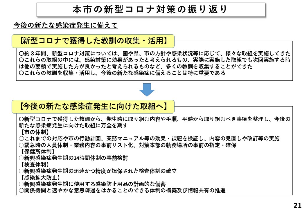 本市の新型コロナ対策の振り返り(今後の新たな感染症発生に備えて)