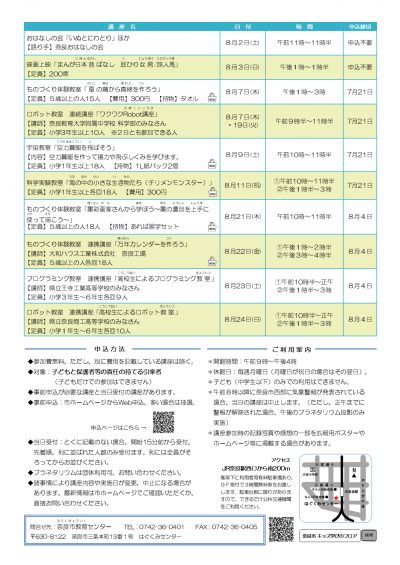 キッズホリデークラブ7月号チラシ（2）