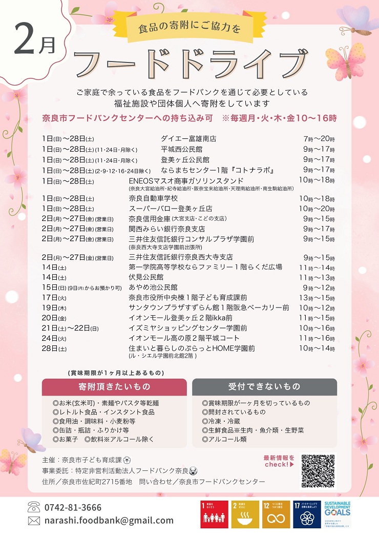 2月のフードドライブ一覧画像です。