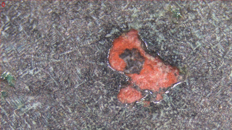 鏡面のデンドライトと巣・窪み内の赤色物質　画像2