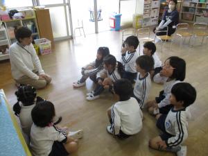 避難訓練　園長先生のお話