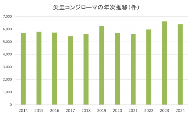 尖圭コンジローマの年次推移(件)
