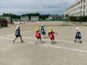 ひまわり　チームに分かれてサッカーのゲームをしています