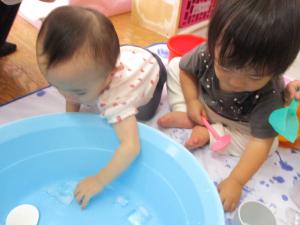 氷遊びを楽しんでいる